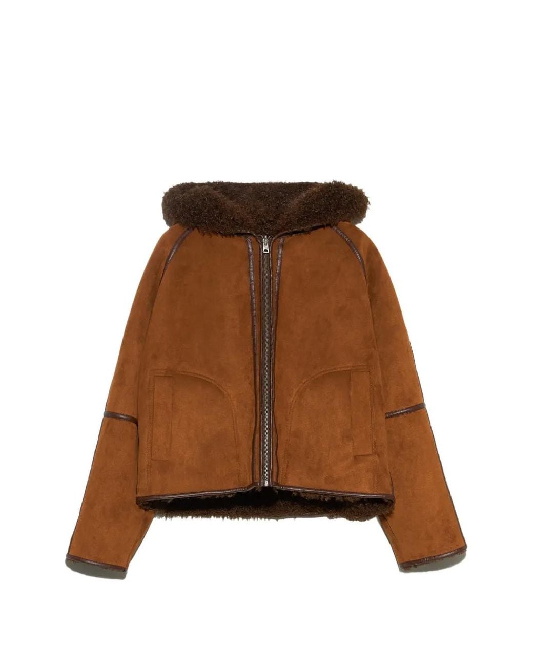 Bimba Y Lola Brown Reversible Jacket With Curly Hazelnut Fur