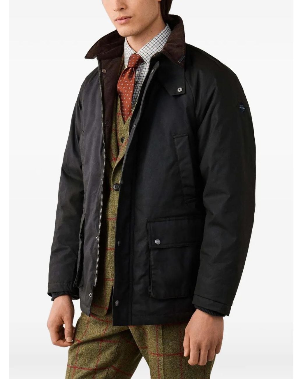 Hackett Black Waxed Cotton-Coated Jacket for men