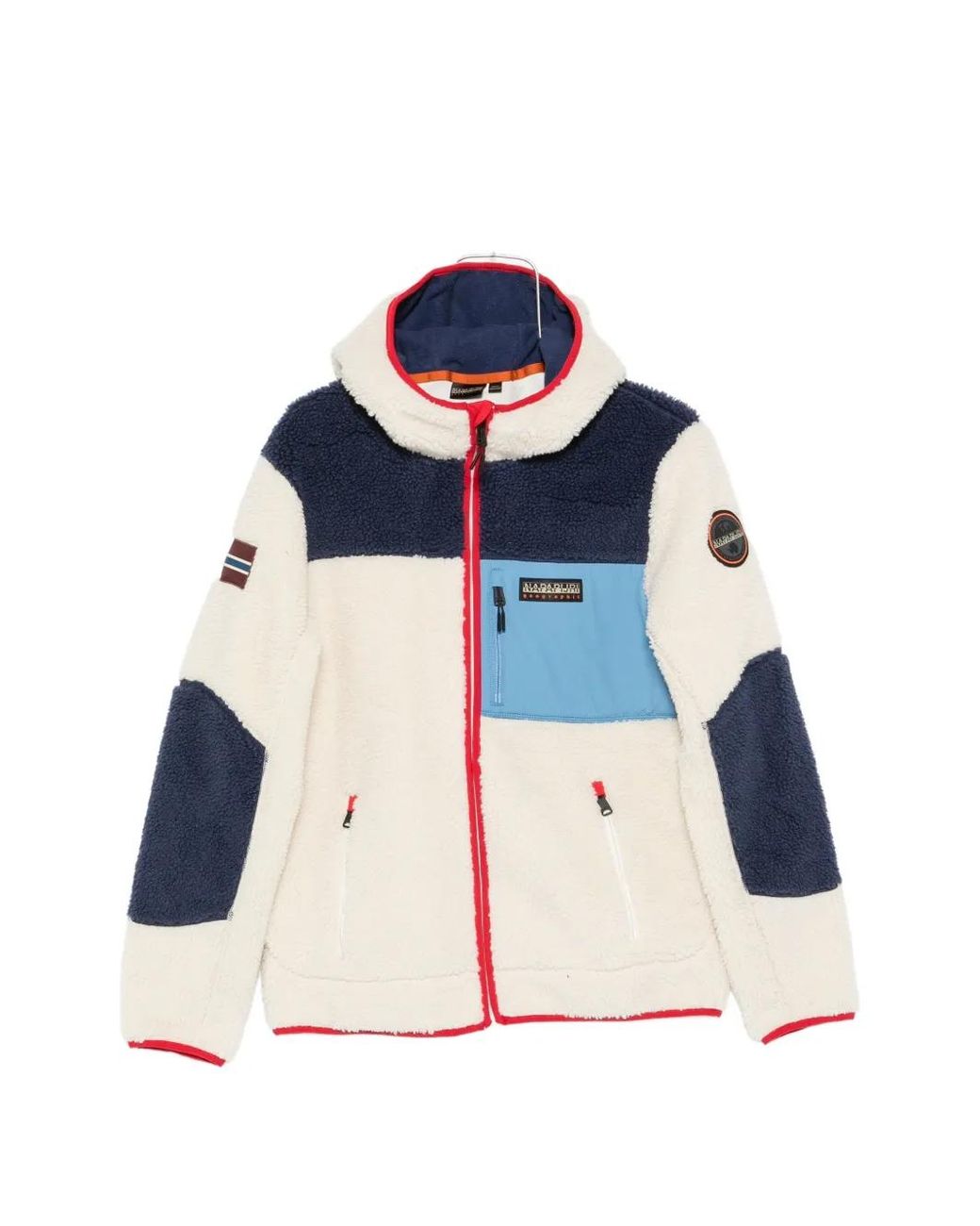 Napapijri Blue Fleece-Texture Colour-Block Jacket for men