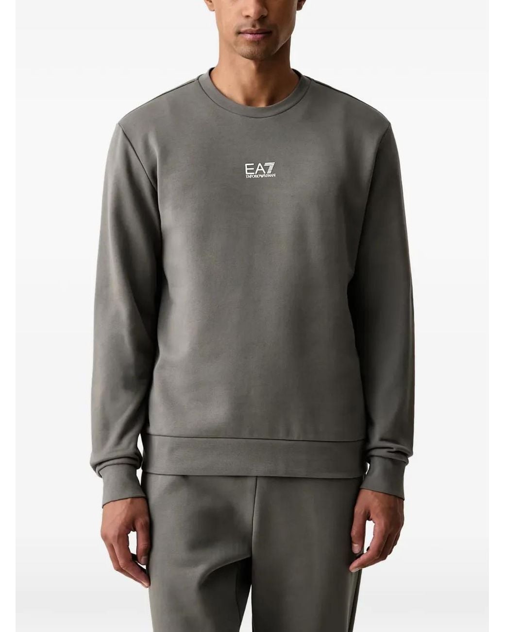 EA7 Gray Logo-Print Crew-Neck Tracksuit for men