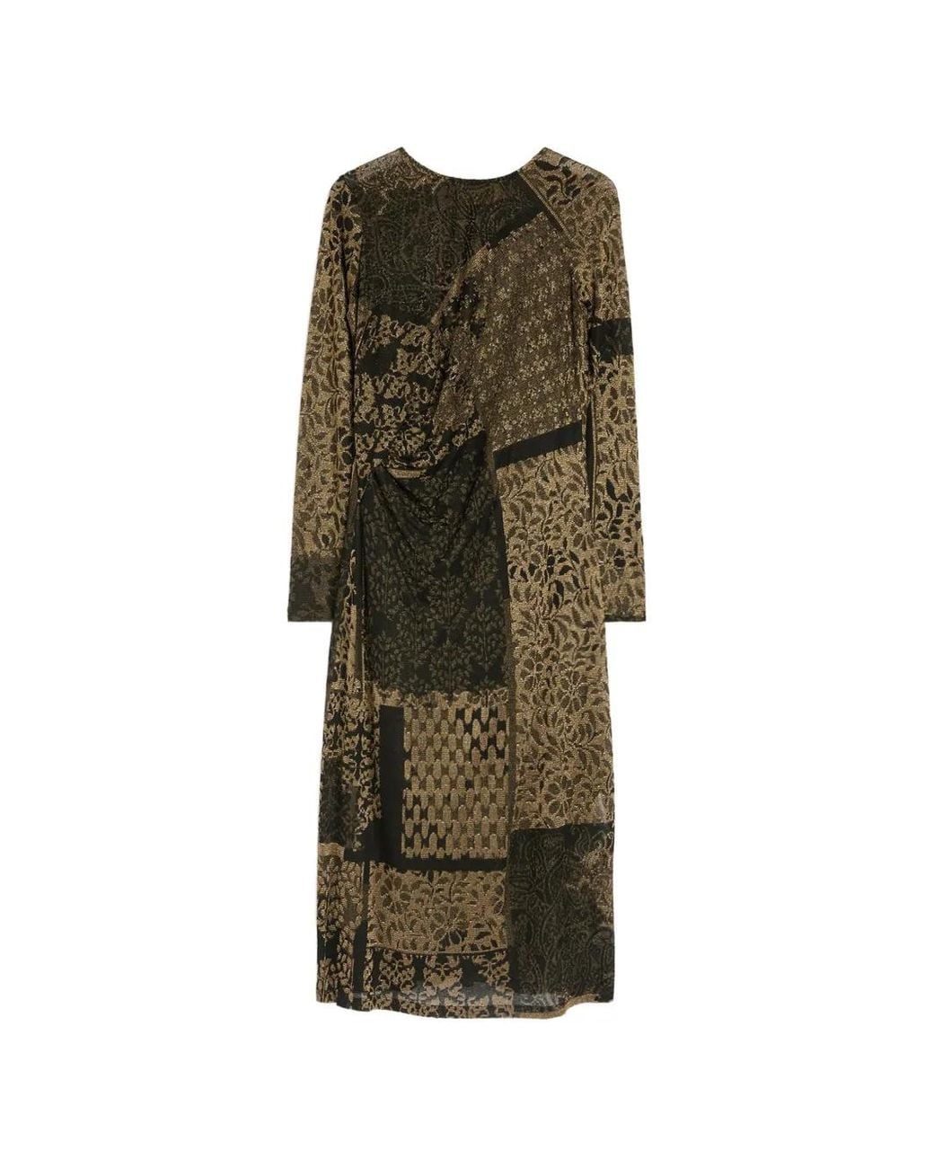 Momoní Green Brina Draped Jacquard Midi Dress