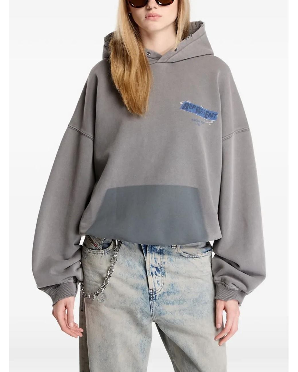 Represent Gray Ransom Logo-Print Hoodie