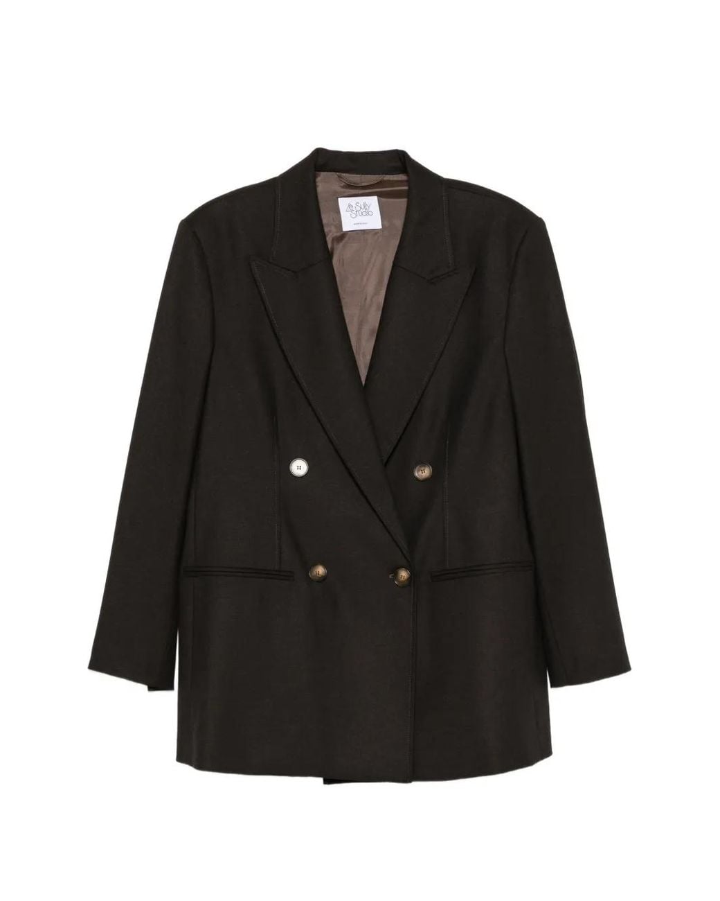 LE SULLY STUDIO Black Double-Breasted Peak-Lapels Blazer
