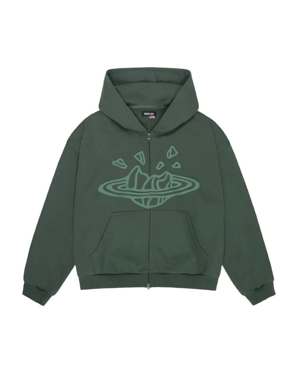 BROKEN PLANET Green Zip-Up Graphic Hoodie