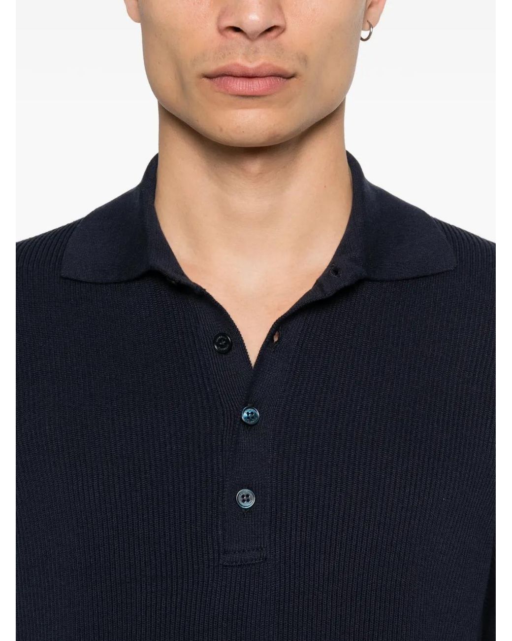 Brunello Cucinelli Geribbeld Poloshirt in het Blue voor heren