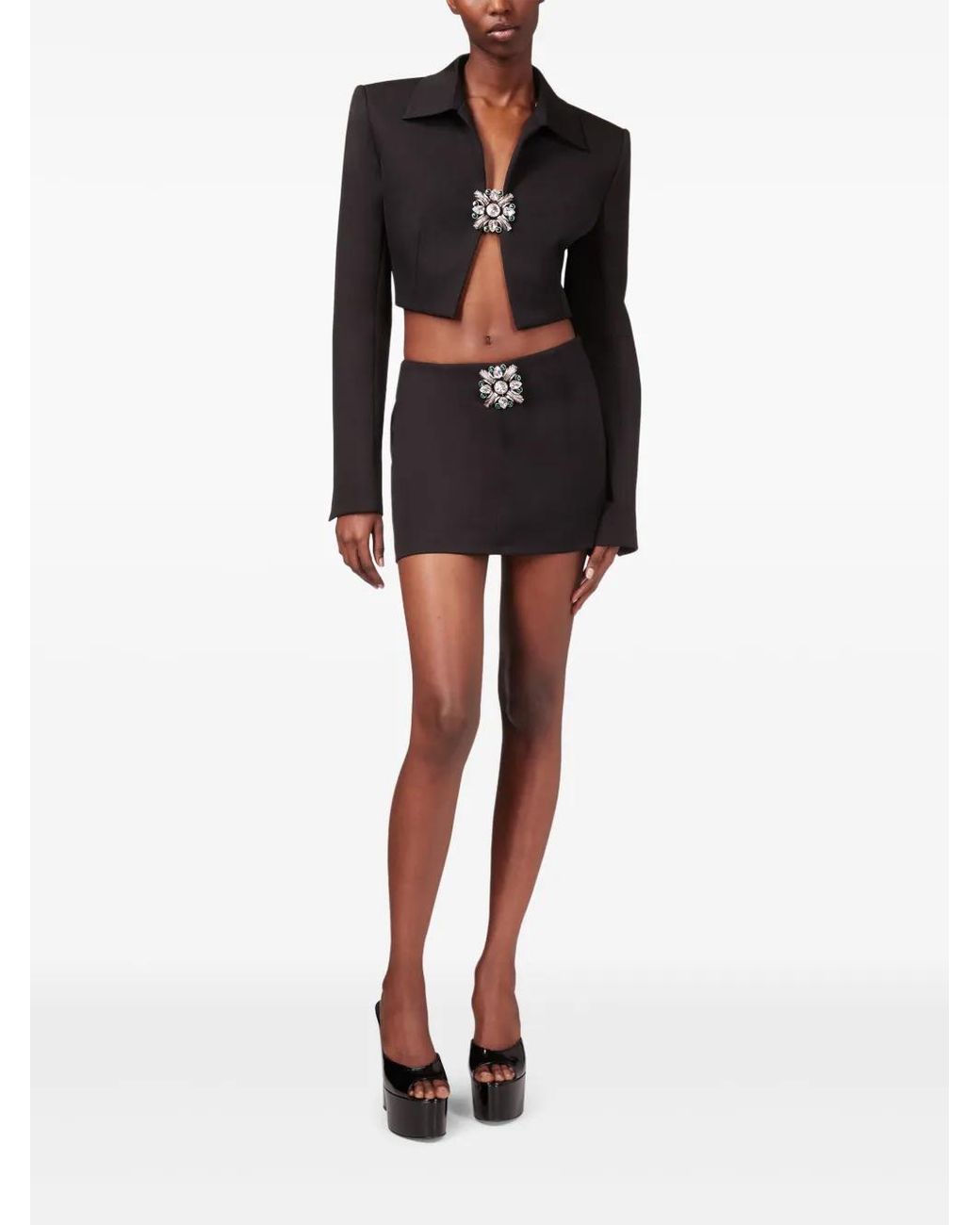 Area Black Cropped Embellished Wool-Twill Jacket
