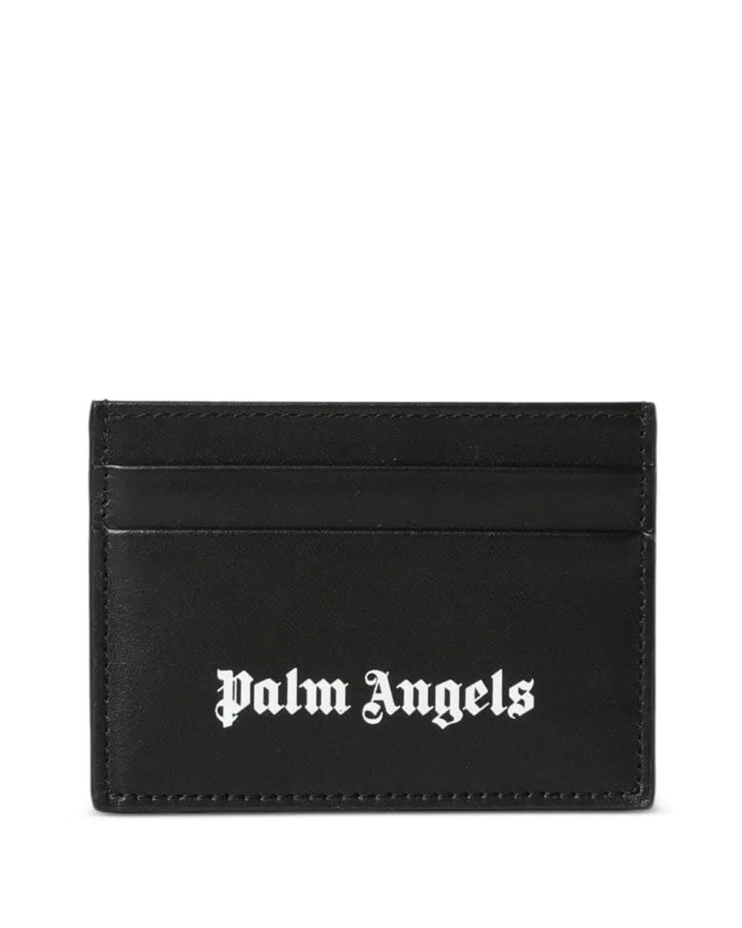 Palm Angels Black Logo-Print Leather Card Holder for men