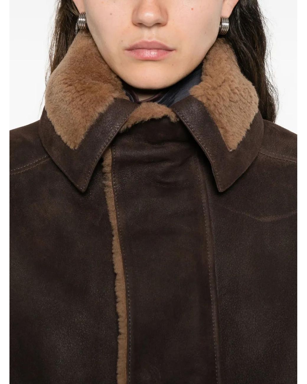 Arma Brown Shearling-Collared Leather Coat