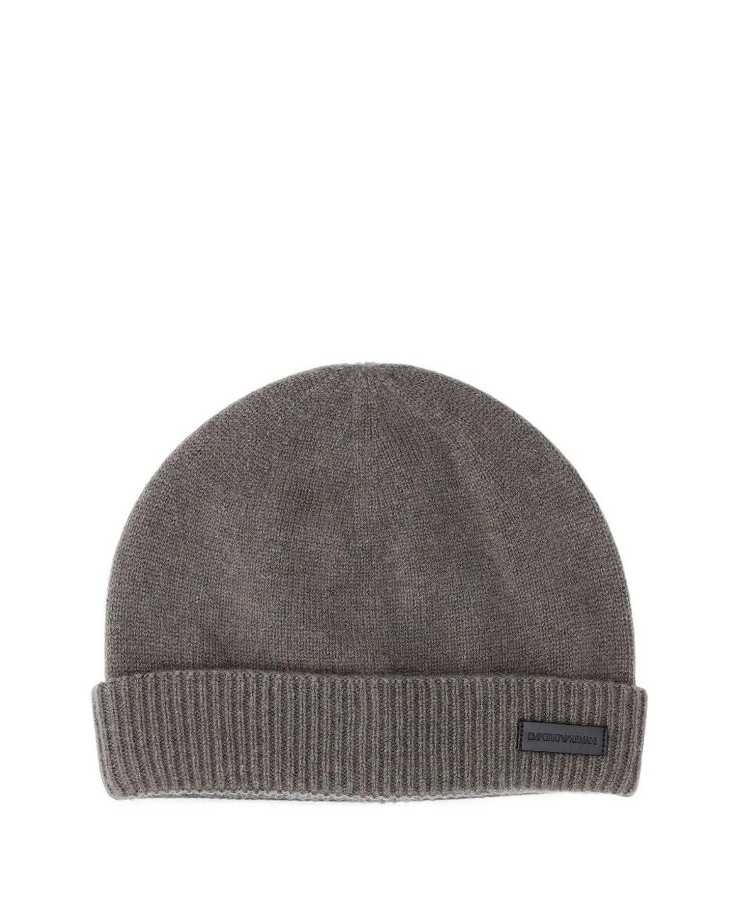 Emporio Armani Gray Ribbed-Knit Cashmere Beanie Hat for men