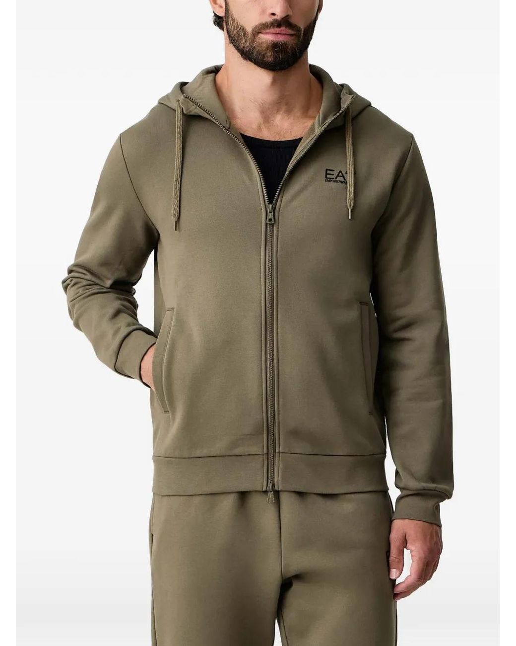 EA7 Green Logo-Print Zip-Up Tracksuit for men
