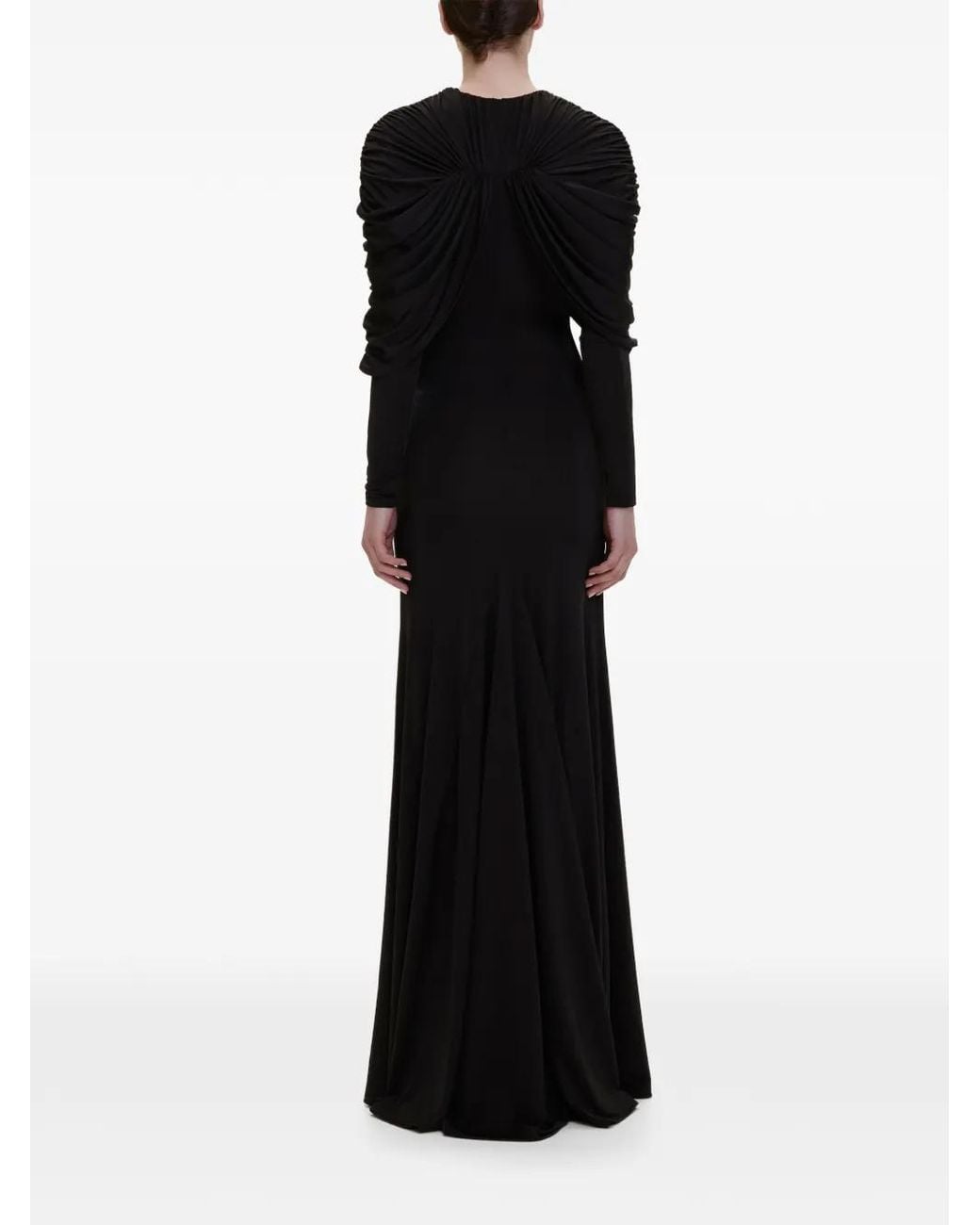 V:PM ATELIER Black Anais Pleated-Cape Maxi Dress