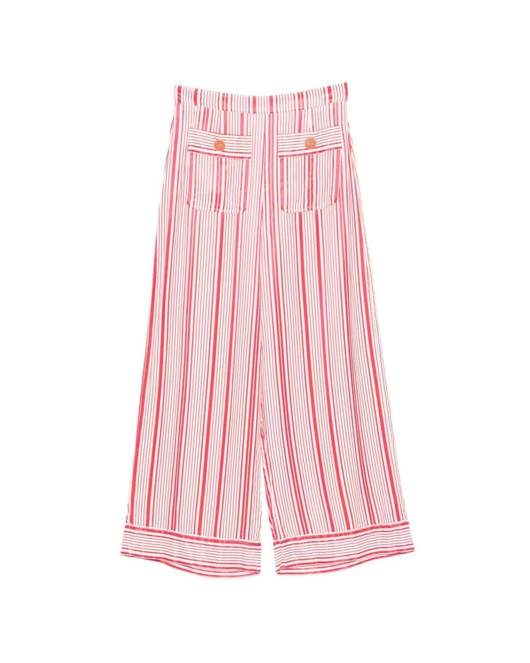 Elisabetta Franchi Pink Striped Wide-Leg Palazzo Pants
