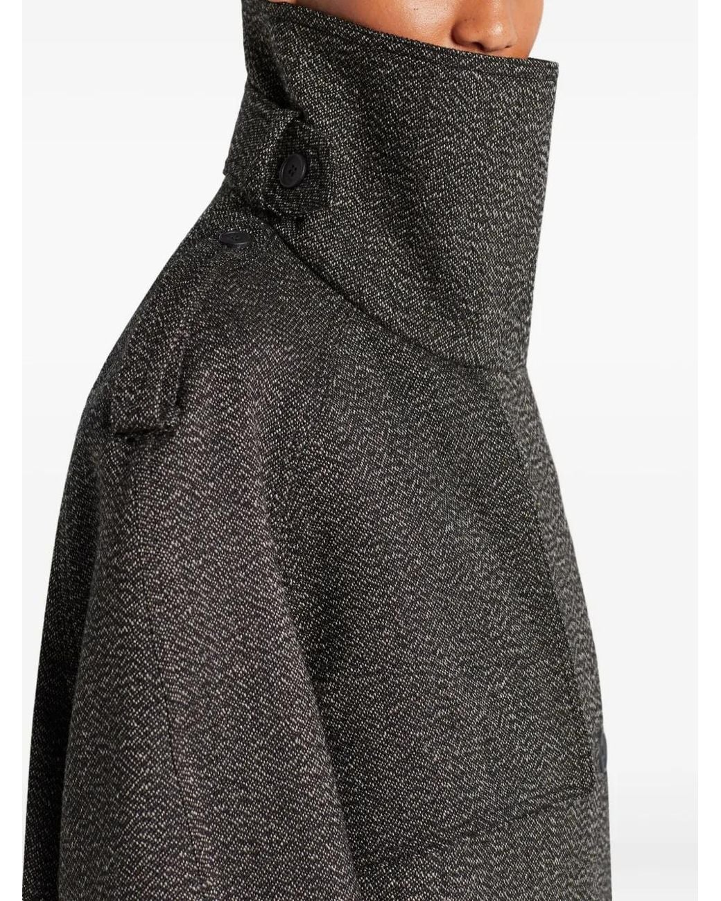 Courreges Black Asymmetric-Collar Long Coat