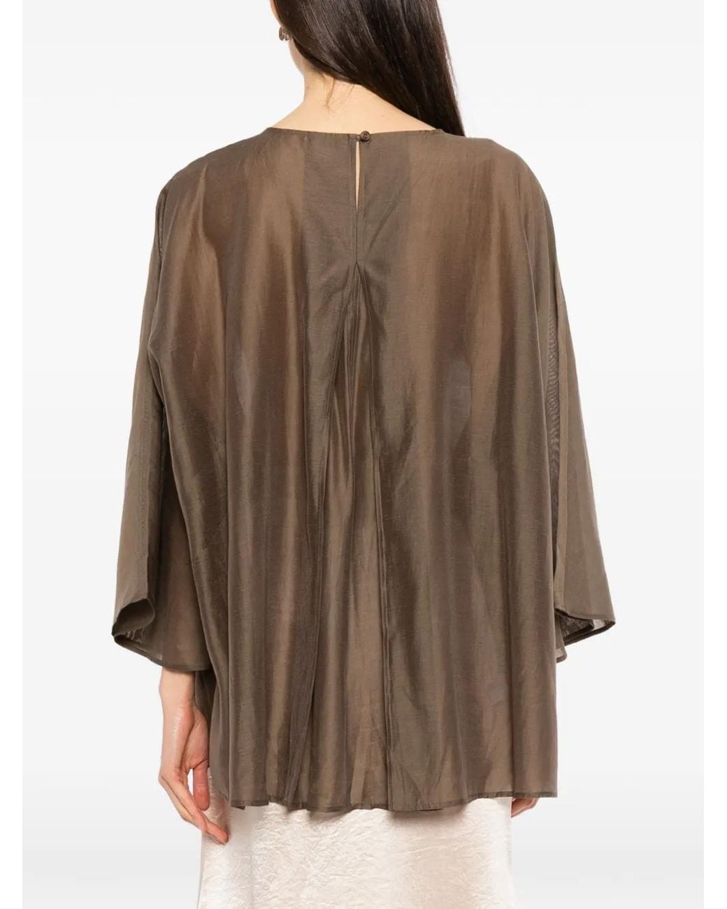 COTEMP Brown Wide-Sleeve Flap-Pocket Blouse