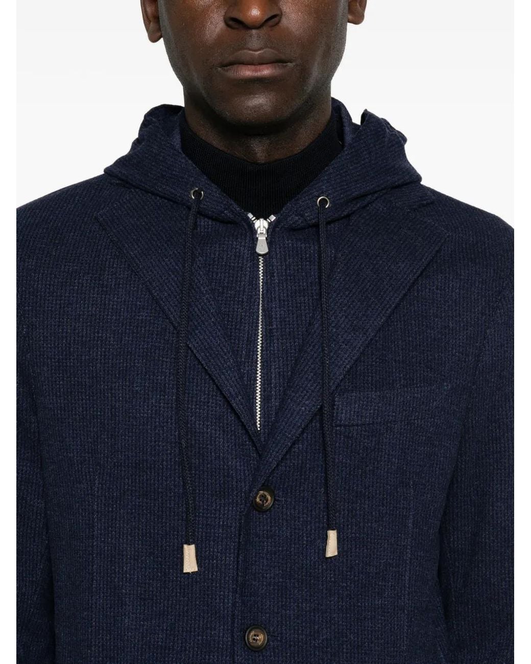 Eleventy Blue Hooded Waffle-Knit Jacket for men