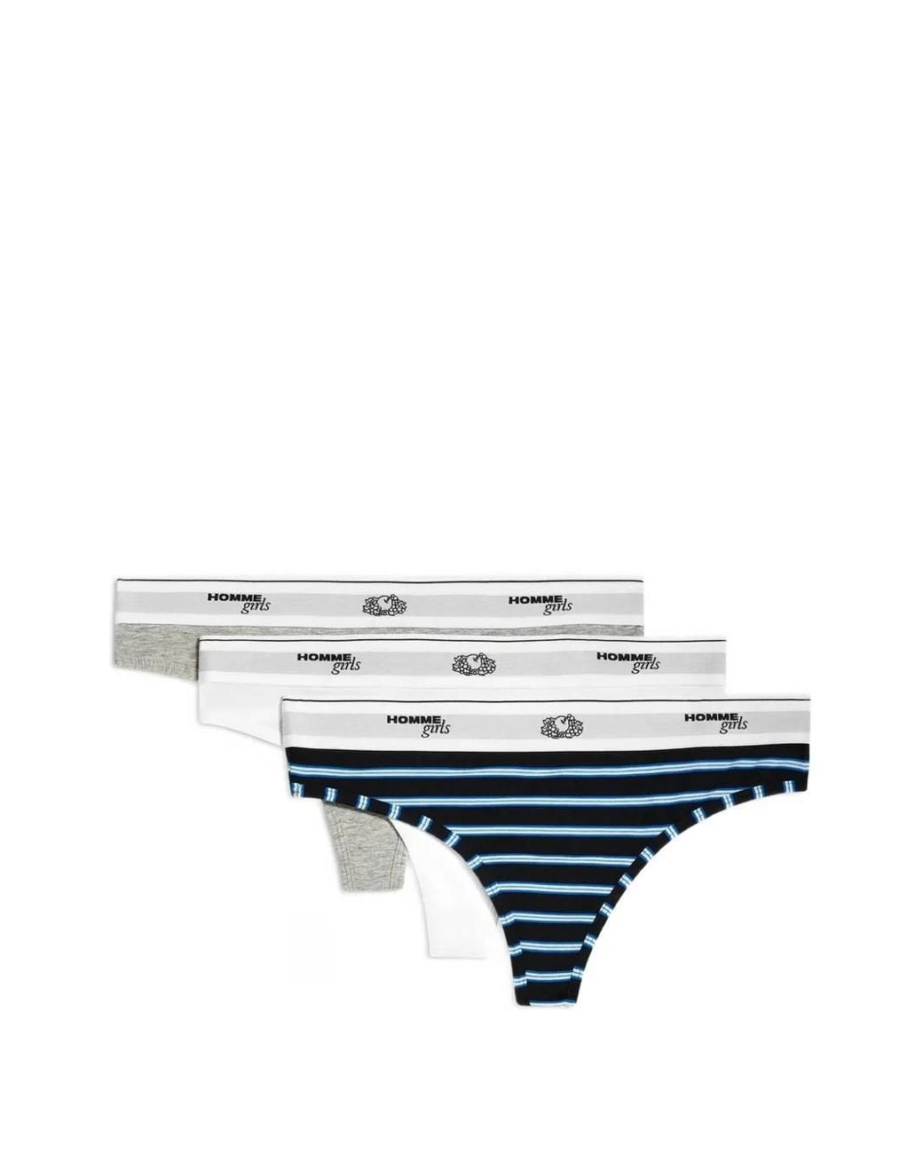 HOMMEGIRLS White Logo-Waistband Bikini Thongs (Set Of Three)