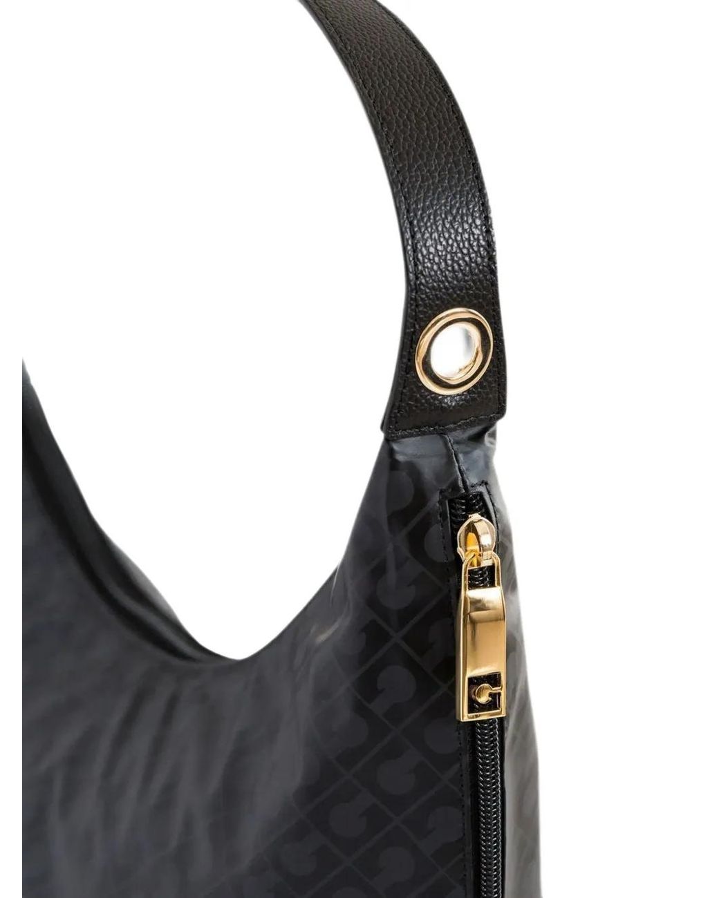 Gherardini Black Logo-Pattern Curved Shoulder Bag