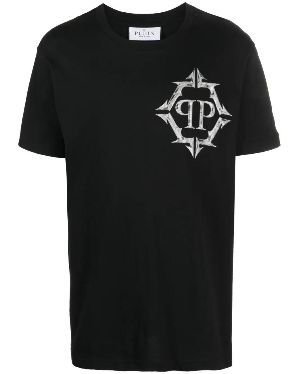 Philipp Plein Black Ss Chrome Round-Neck T-Shirt for men