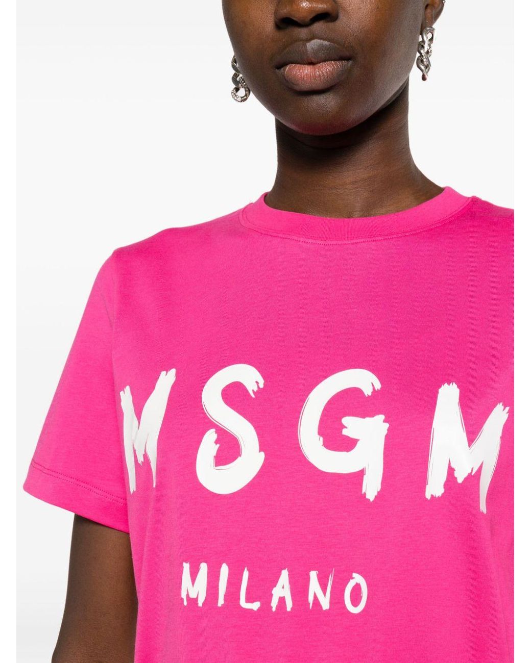 MSGM Logo print Cotton T shirt in Pink Lyst