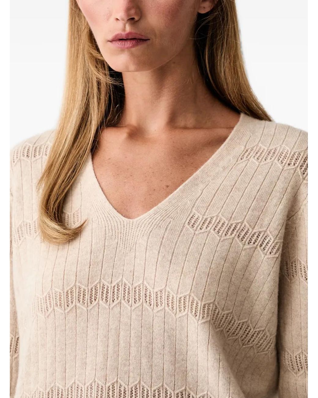 Twinset Natural Pointelle-Knit Ribbed Sweater