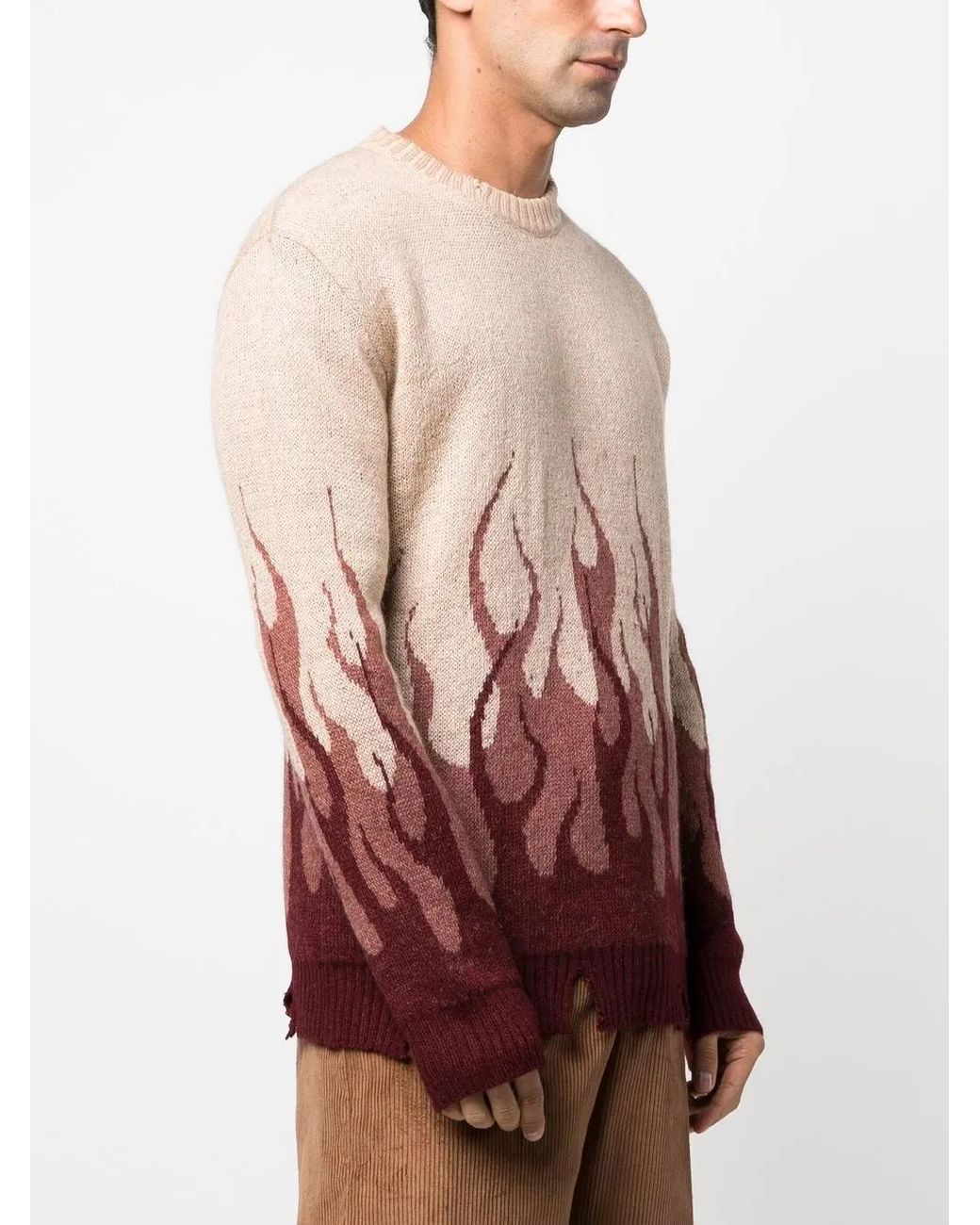 Vision Of Super Red Flame-Print Distressed-Finish Jumper for men