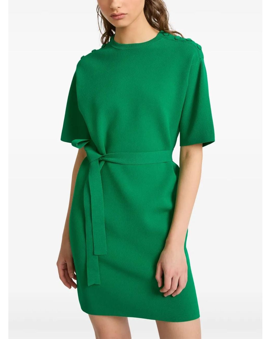 Yves Salomon Green Knitted T-Shirt Dress