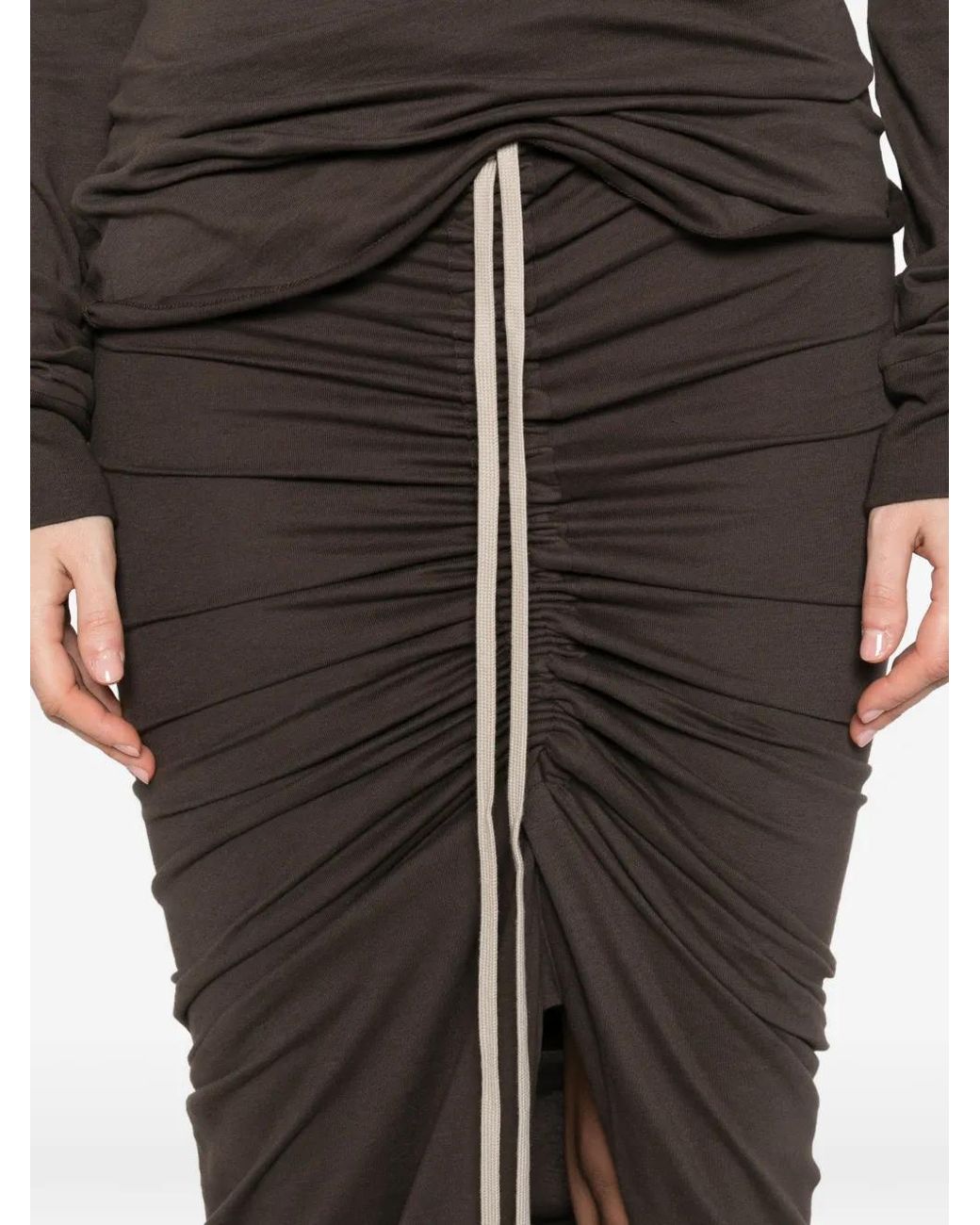 Moncler Brown X Rick Owens Drawstring Slit Maxi Skirt