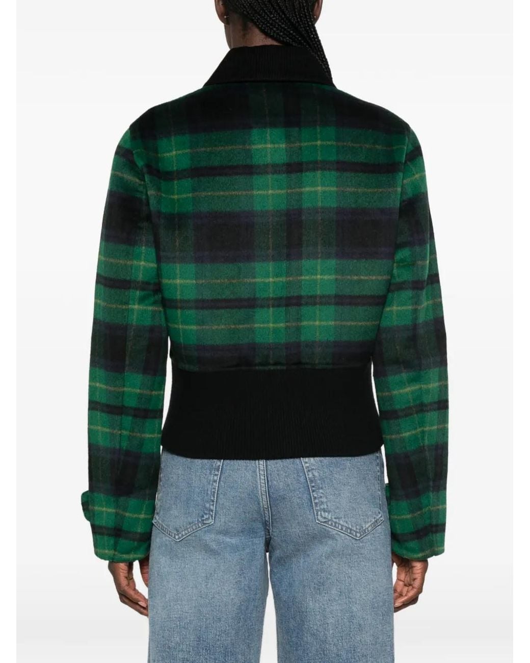 Maje Green Reversible Cropped Check Jacket