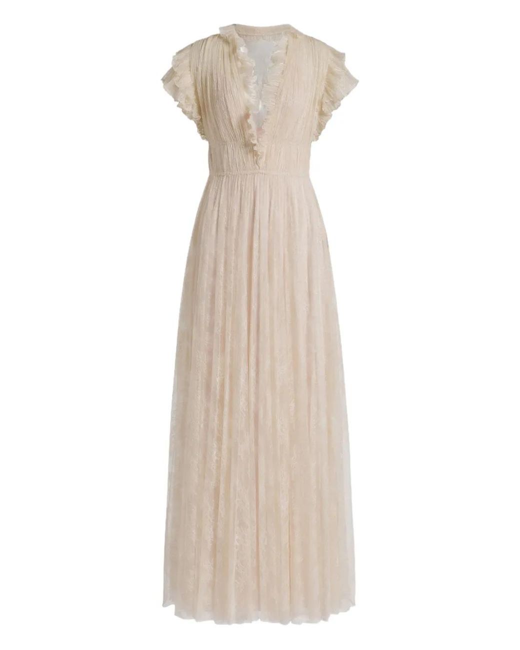 Alberta Ferretti Natural Ruffled Lace Maxi Dress