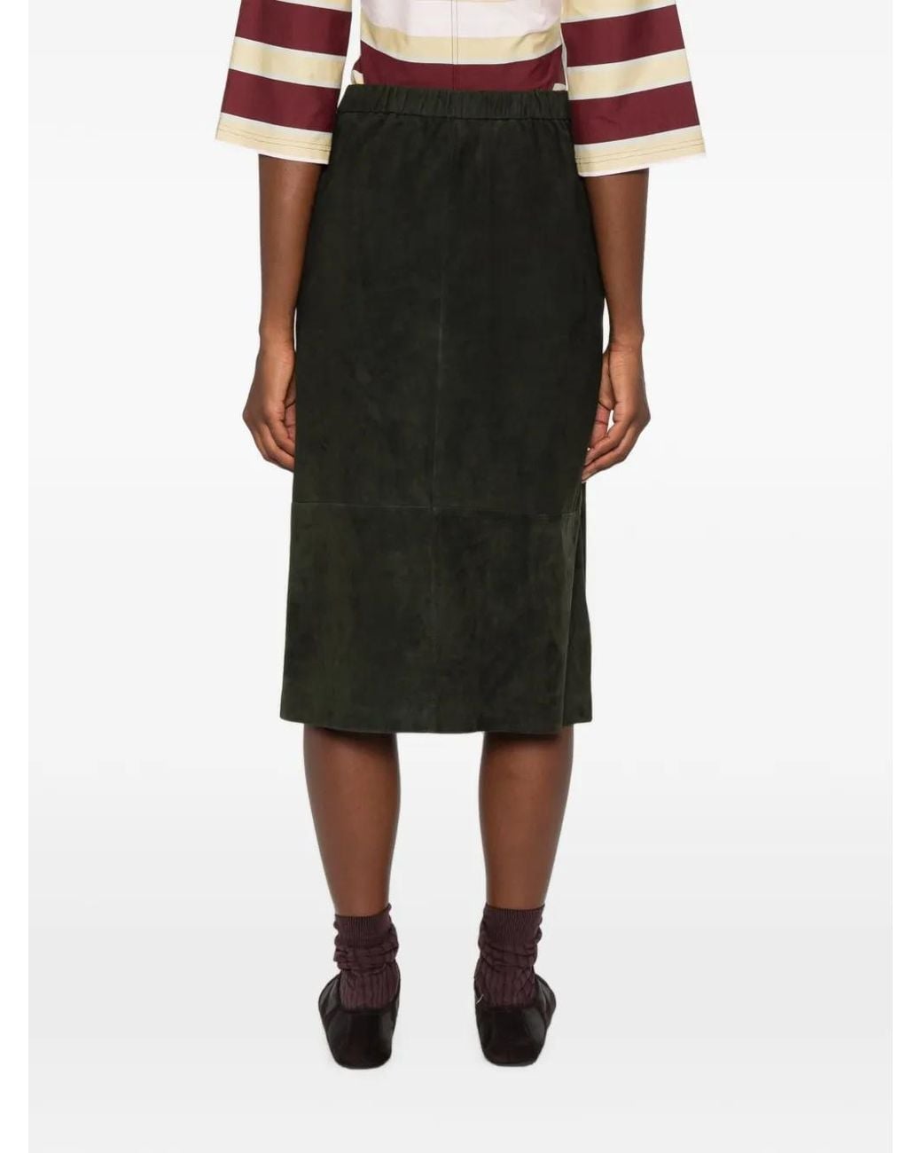 Max Mara Green Jupe En Daim À Coupe Mi-Longue