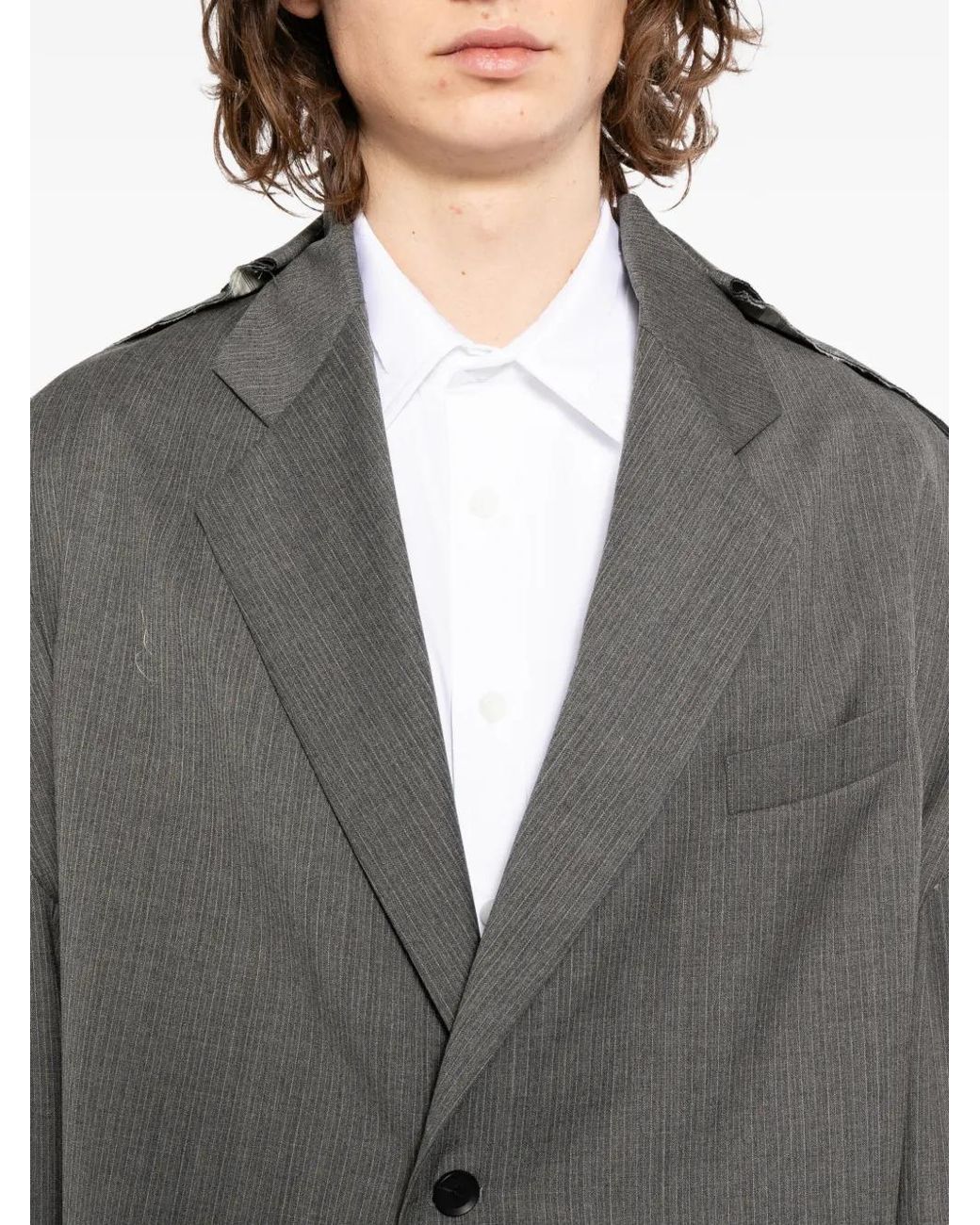 Moohong Gray Deconstructed Striped Jacket for men