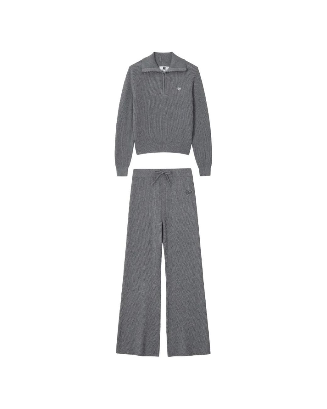 Chocoolate Gray Ribbed-Knit Tracksuit Set