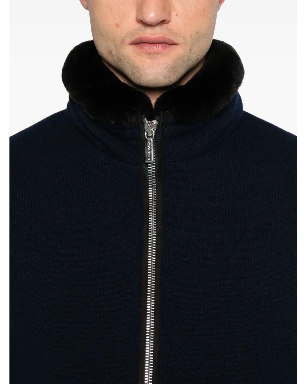 Moorer Blue Shearling-Collar Zip-Up Jacket for men