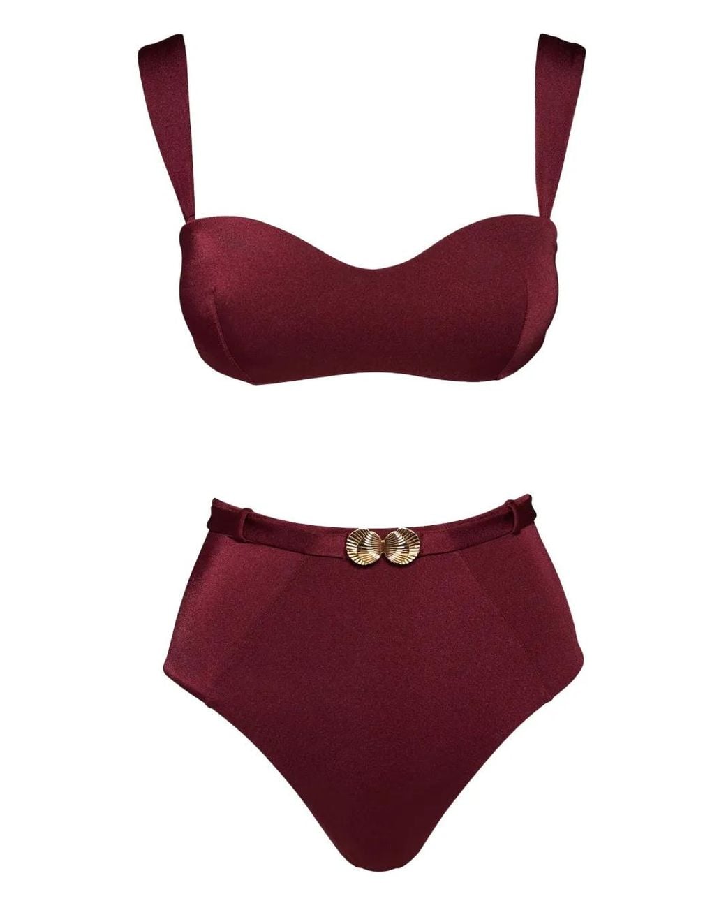 Noire Swimwear Red Belted High-Waisted Swimsuit