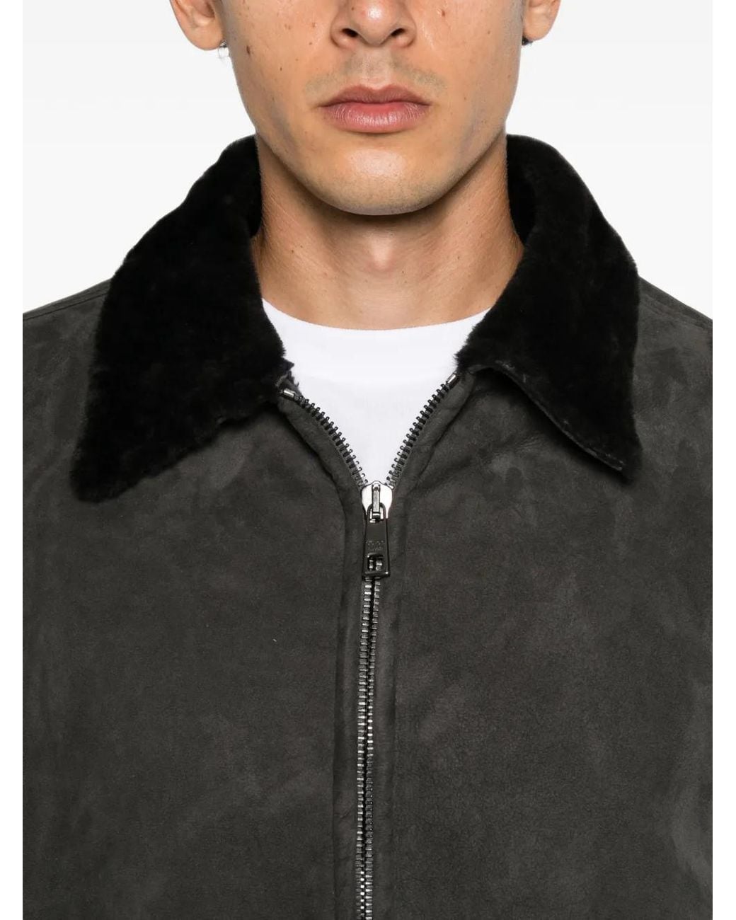 Giorgio Brato Black Shearling-Collar Suede Jacket for men