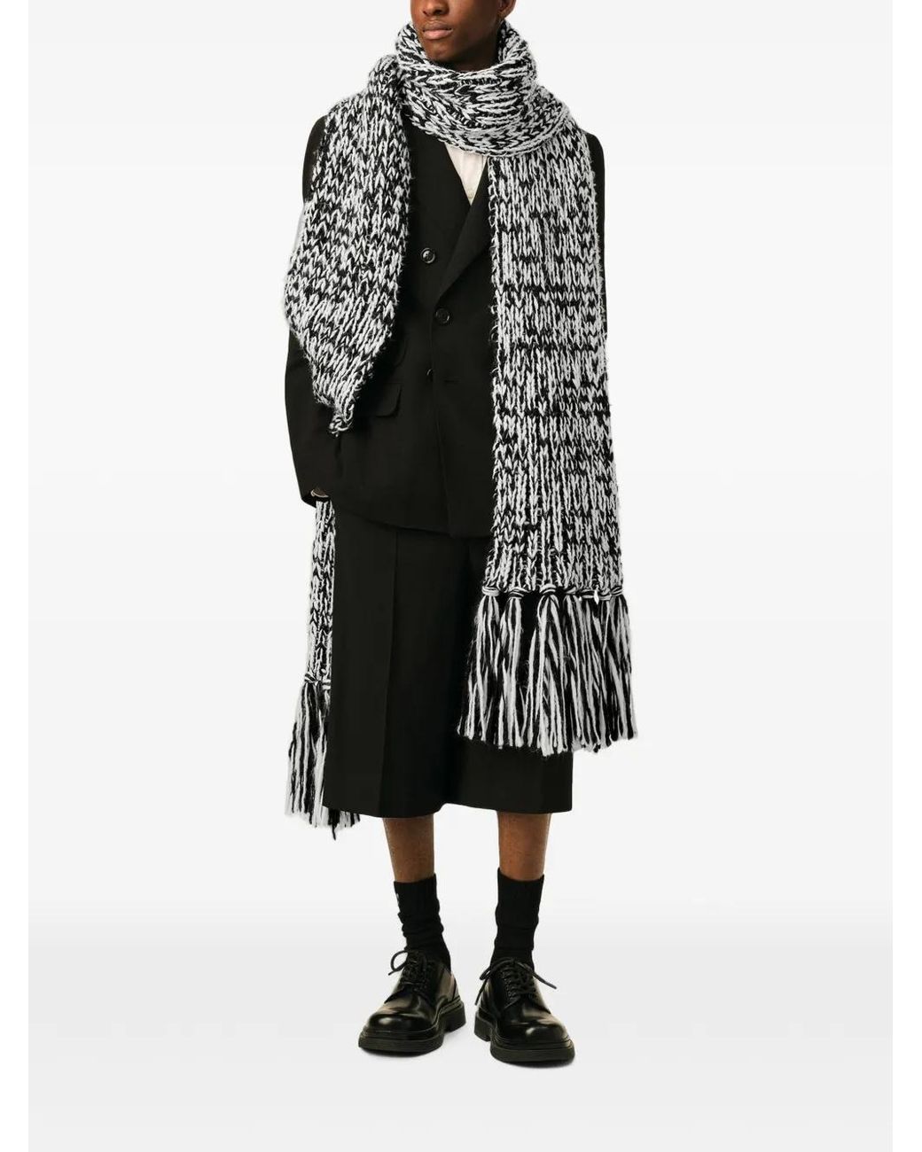 AMI White Wool Knit Scarf