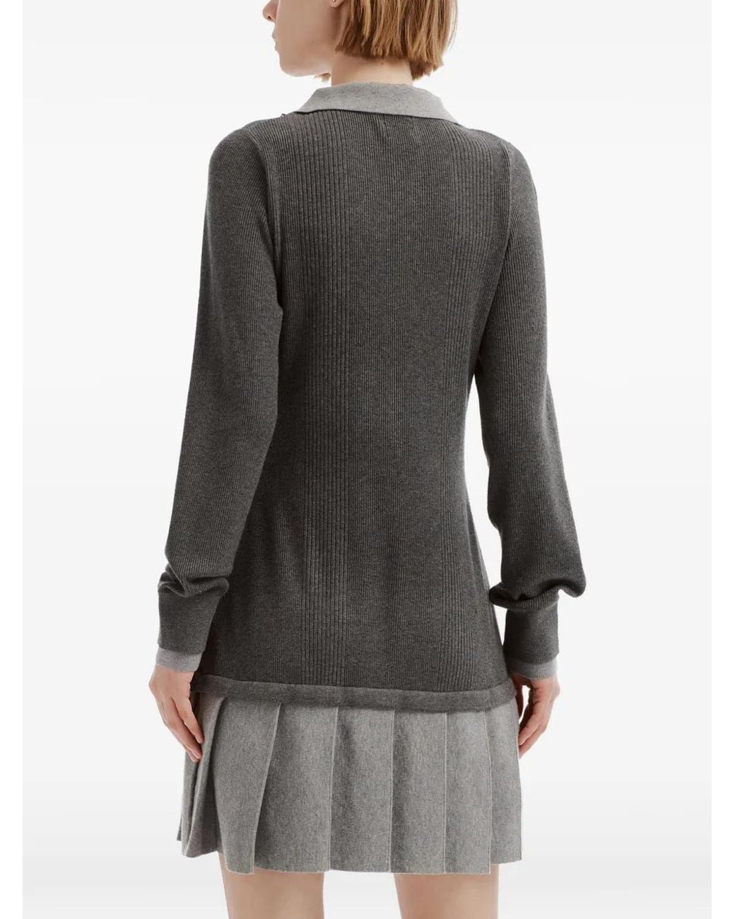 B+ AB Gray Chain-Embellished Pleated Mini Dress