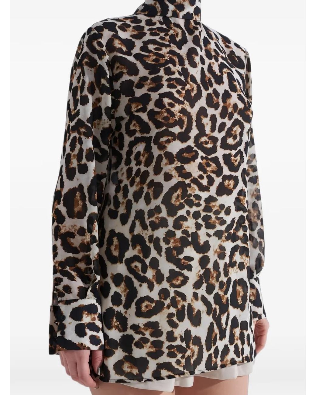 Tessitura Body Couture Black Leopard-Print Back-Cutout Blouse