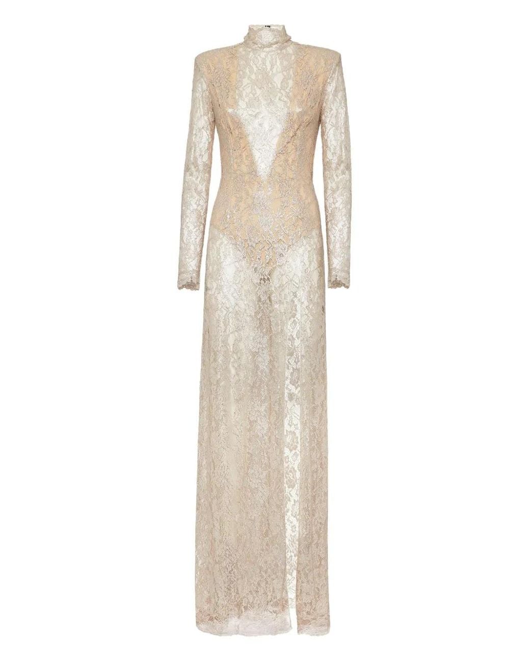 Philipp Plein Natural Lace Long Dress