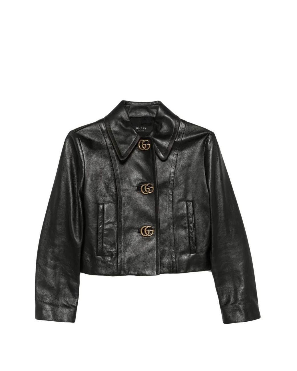 Veste En Cuir À Effet Usé Gucci en coloris Black