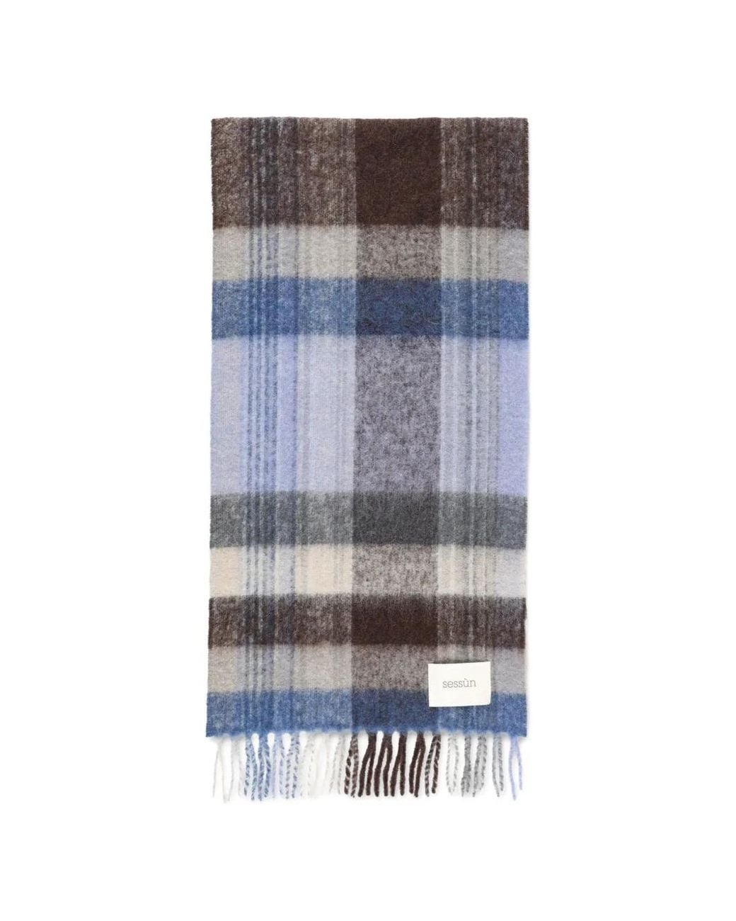 Sessun Blue Lucio Check Fringed Scarf