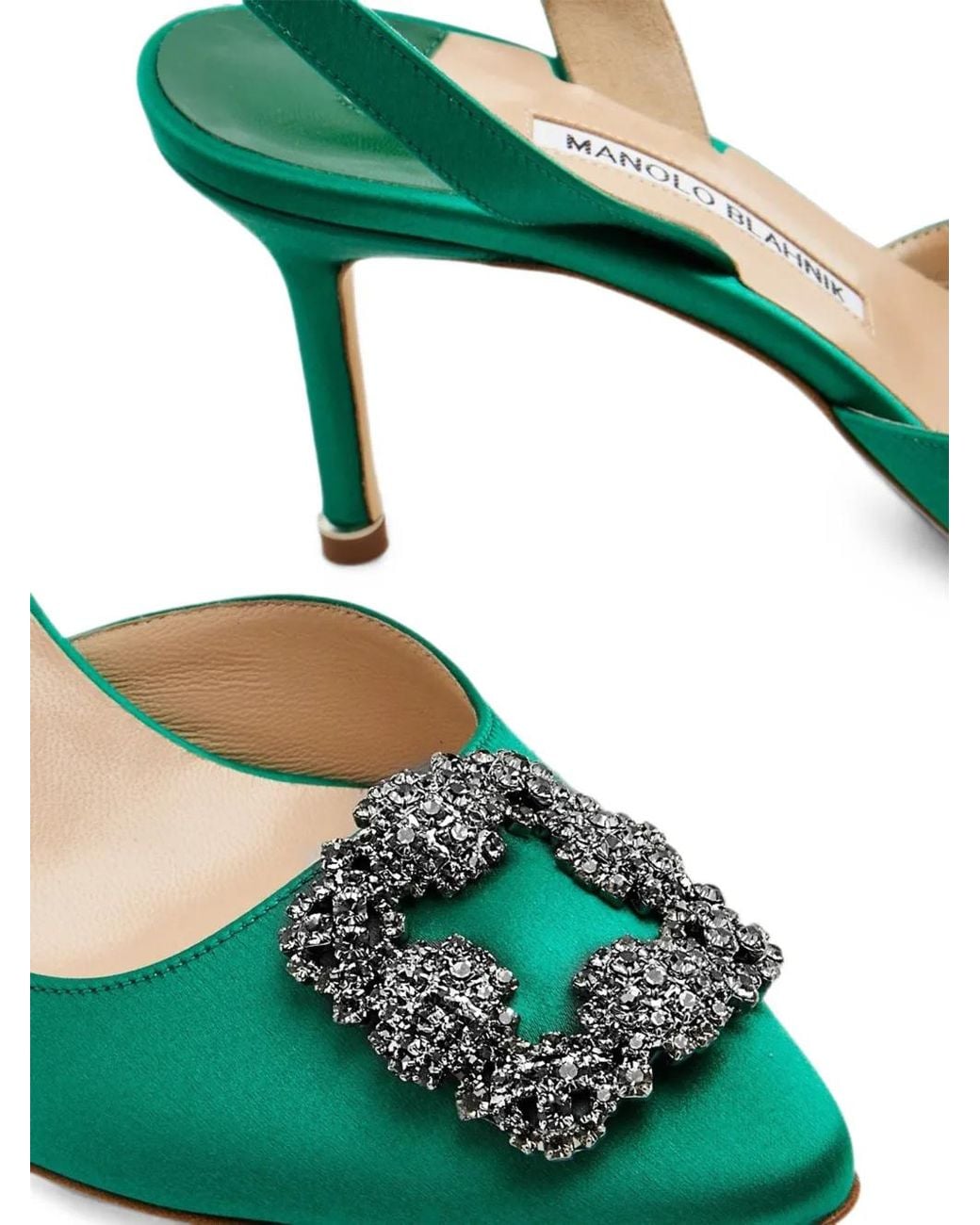 Manolo Blahnik Green Escarpins À Bride Arrière Hangisli À Boucle Ornementée