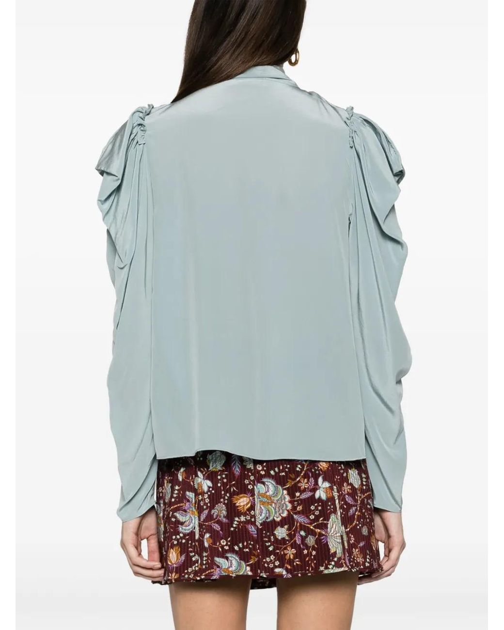 Ulla Johnson Gathered Tie Neck Silk Blouse In Blue Lyst