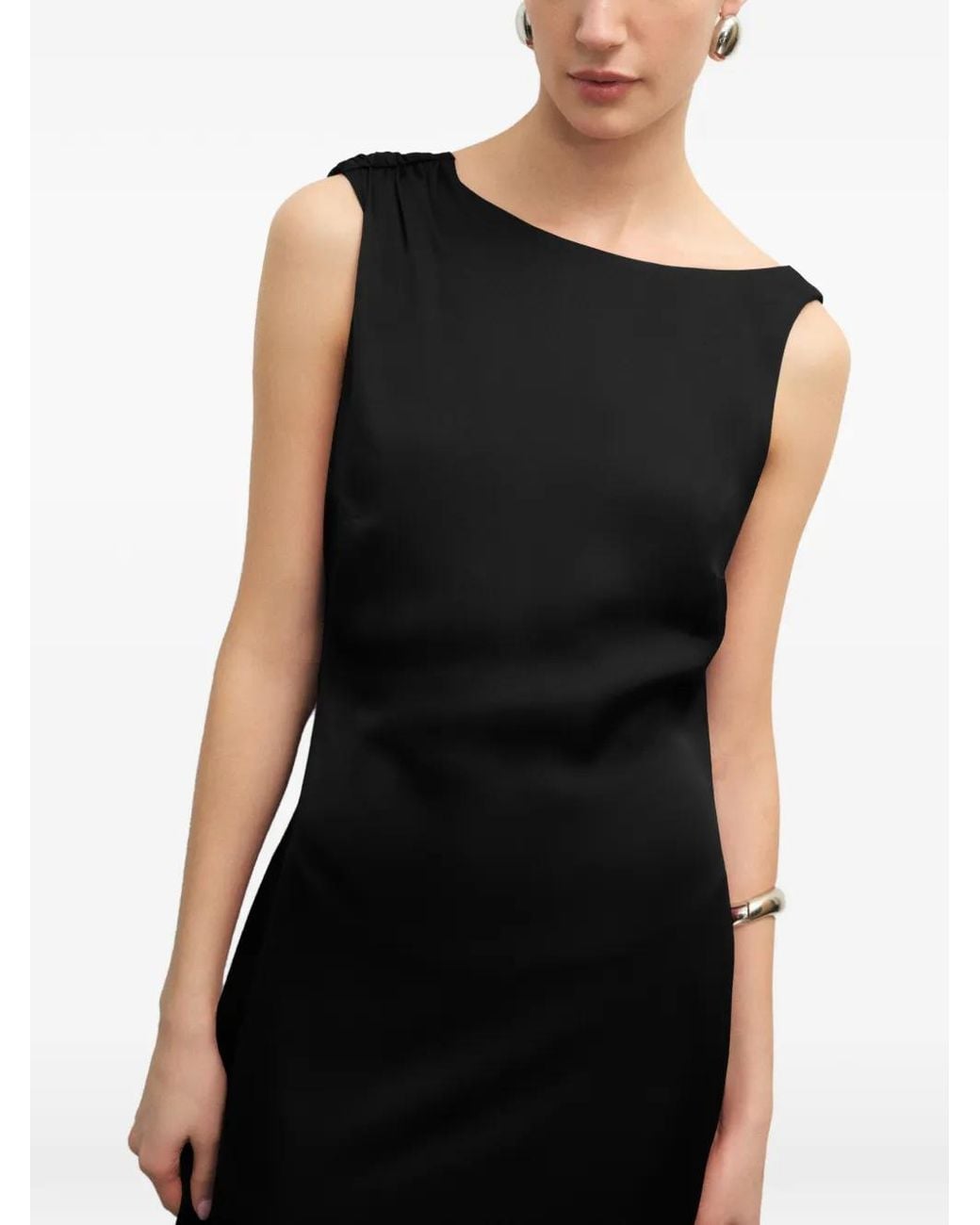MARCELLA Black Laurel Asymmetrical-Strap Maxi Dress