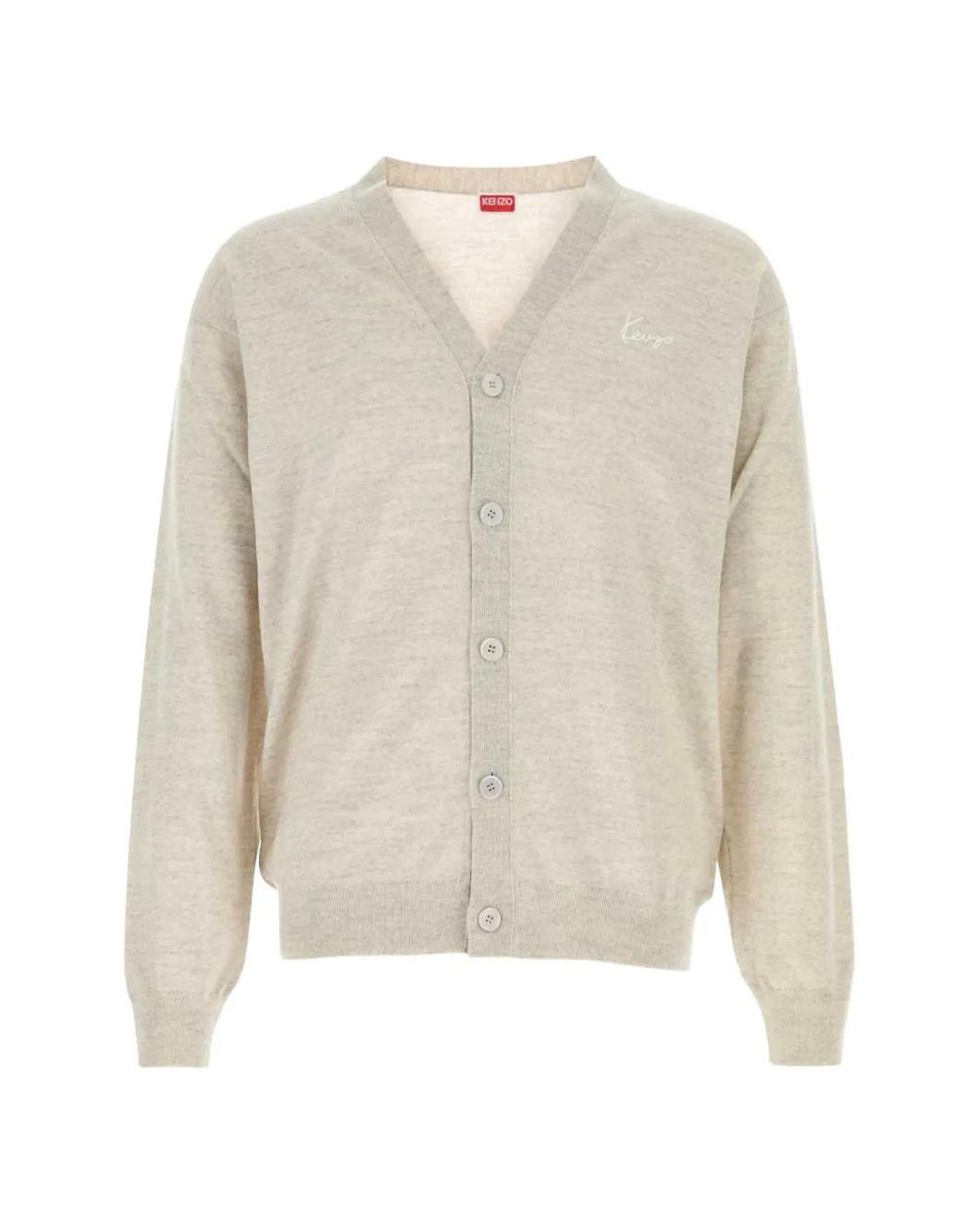 KENZO White Embroidered-Logo Wool Cardigan for men