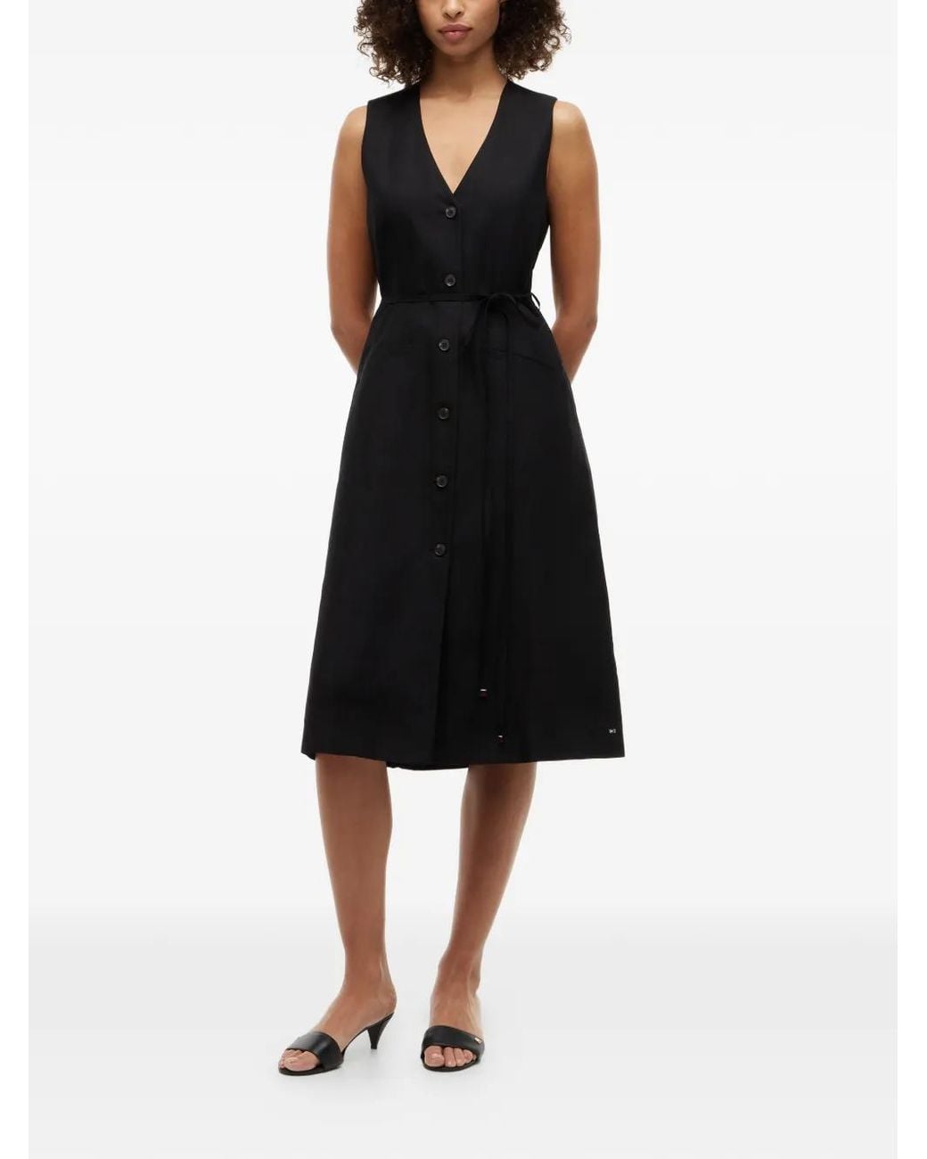 Tommy Hilfiger Black V-Neck Midi Dress