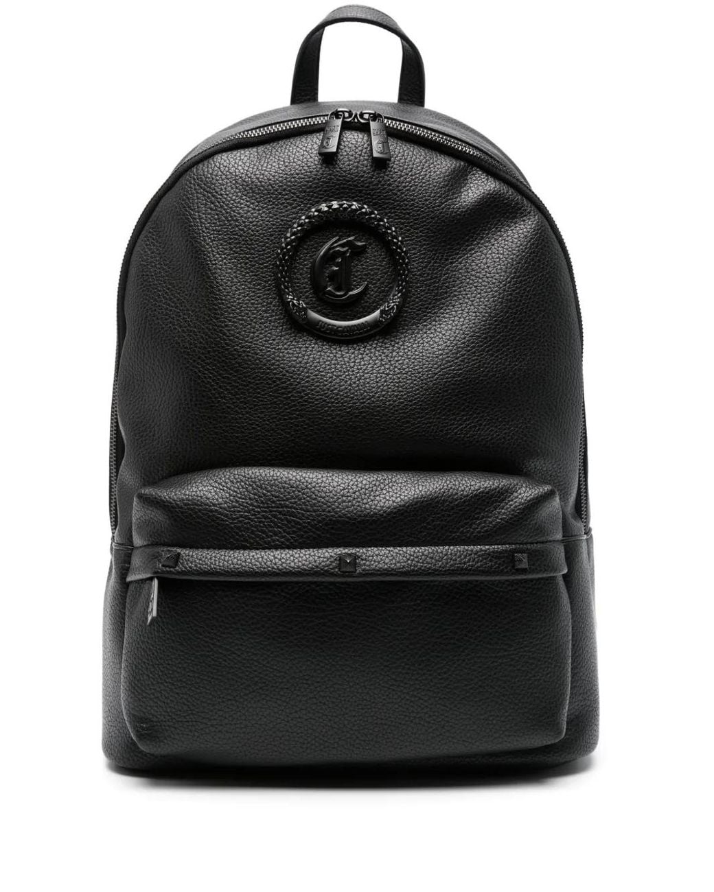 Just Cavalli Black Logo-Plaque Backpack for men