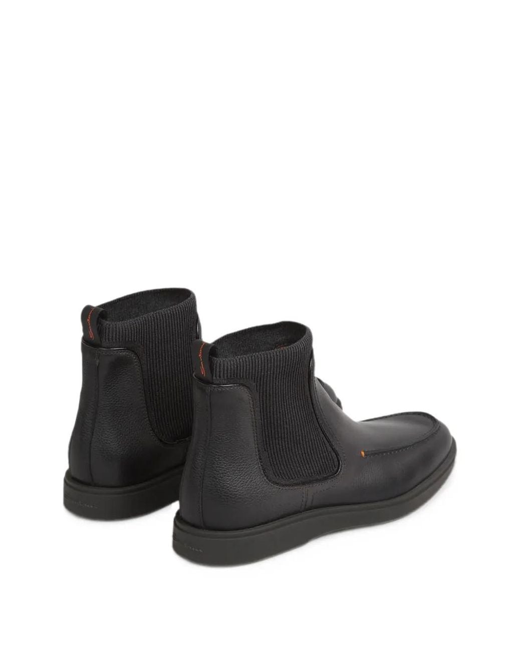 Santoni Black Ribbed-Panel Leather Boots for men