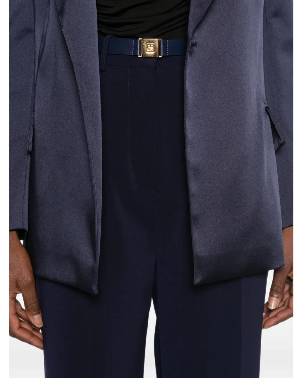 Elisabetta Franchi Blue Pantalon Ample À Taille Ceinturée