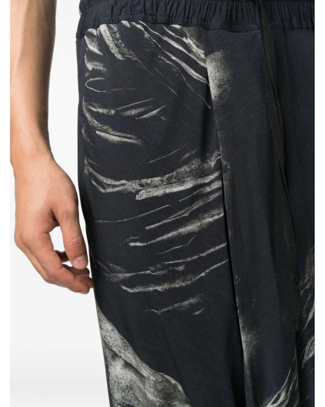 Tessitura Body Couture Black Printed Drop-Crotch Trousers for men